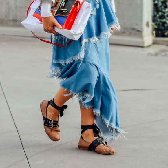 Punk Rock Chic Tan Buckle Bow Wrap Lace Up Flats - Picture 4 of 4